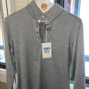 Nike Golf Dri-fit gray with green accent stripe long sleeve pullover.